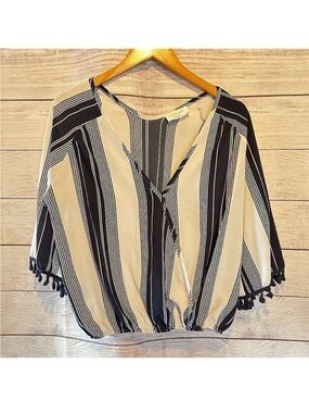 Anthropologie Lavender Field Boho Stripe Wrap Tassel Top Large Cropped